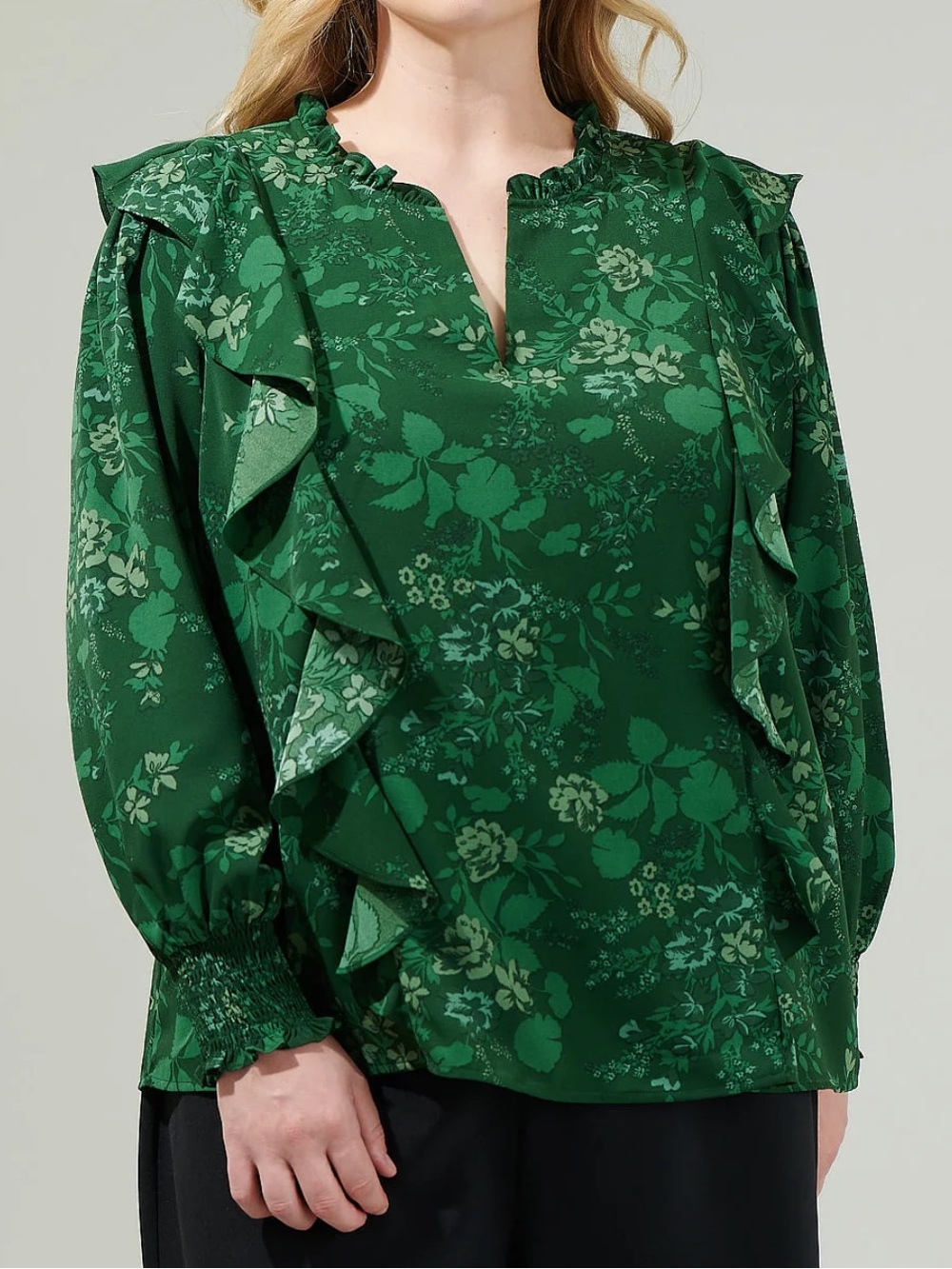 NWT SUGARLIPS Woodland Floral Ruffle Blouse 1X